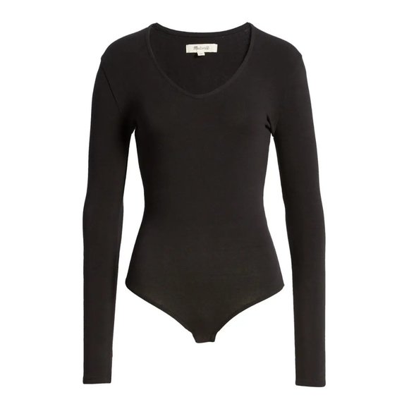 NWT Womens Size Medium Madewell Black Long Sleeve V-Neck Bodysuit Top - Picture 6 of 6